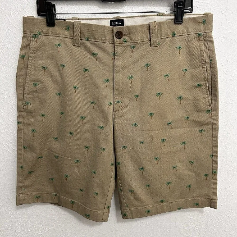 J. Crew Shorts‎ Mens 32 Khaki Summer Re-Imagined Palm Trees Tan Chino 9
